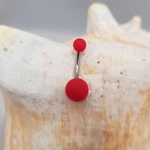 Two double acrylic ball belly button rings red and black - Picture 2 of 5